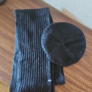 Black Knit Scarf and Beret Set